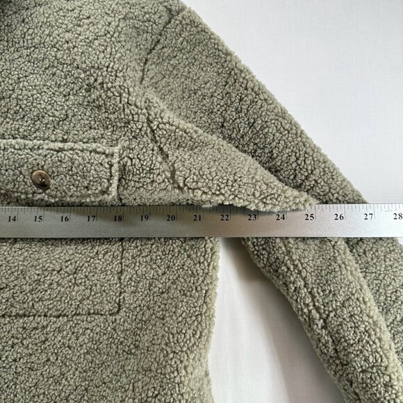 JOIE Shirt Jacket Womens M Sherpa Fleece Suede Lined Button Front Gray/Green - Picture 10 of 12